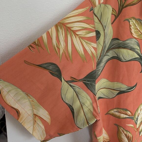 Tommy Bahama 100% Silk Hawaiian Shirt Orange Palm Tree Design Button Up Size XL - Picture 6 of 13